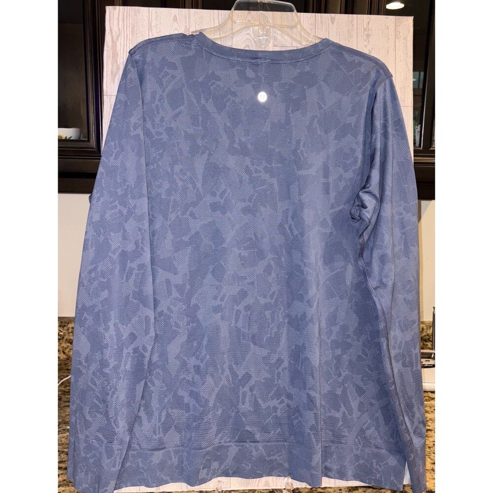 Lululemon Swiftly Relaxed LS Shirt 14 Mosaic Multiply Water Drop Blue Linen EUC
